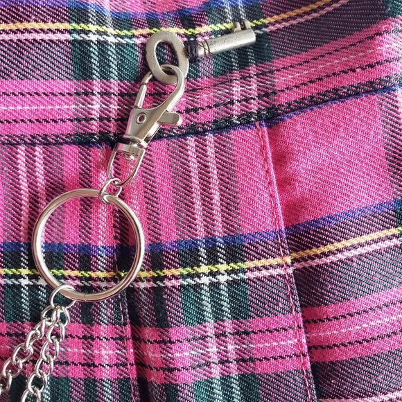 Cute Pink Tartan Punk Kilt w/ wallet chain DIY custom + ooak - Picture 3 of 14